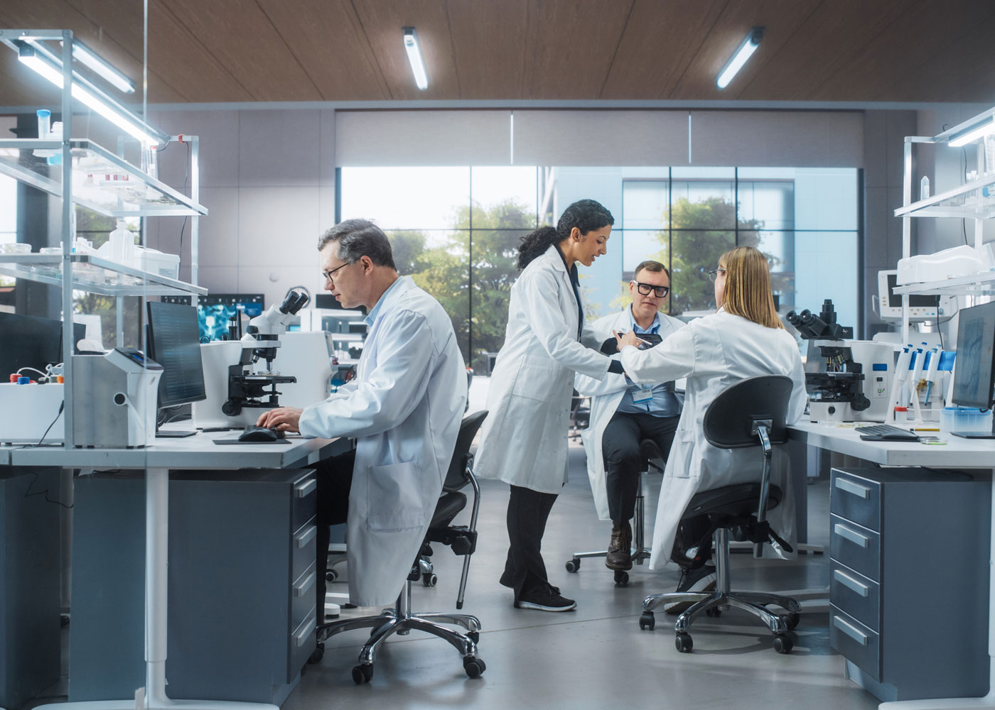People working in a pharmaceutical lab.